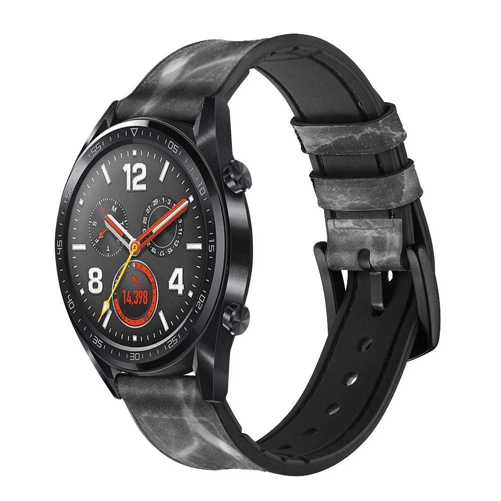 CA0360 Black Marble Graphic Printed Leather Smart Watch Band Strap for Wristwatch Smartwatch Smart Watch Size (18mm)