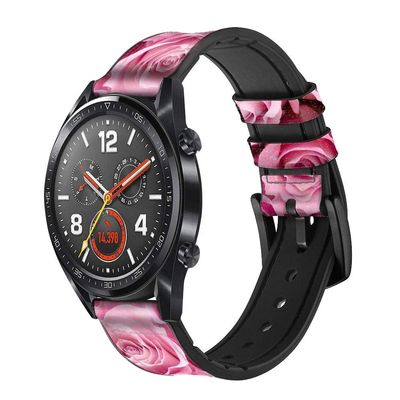 CA0519 Pink Rose Leather & Silicone Smart Watch Band Strap for Wristwatch Smartwatch Smart Watch Size (20mm)