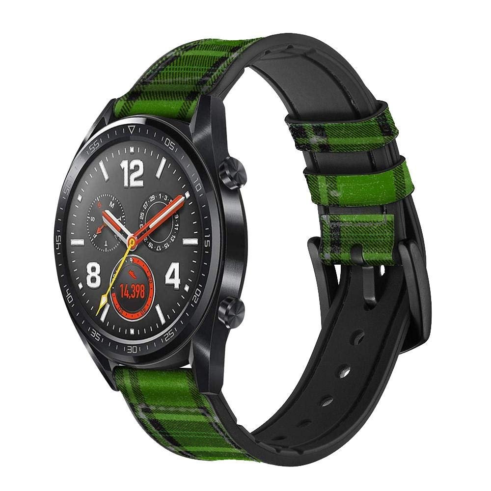 CA0289 Tartan Green Pattern Leather & Silicone Smart Watch Band Strap for Wristwatch Smartwatch Smart Watch Size (20mm)