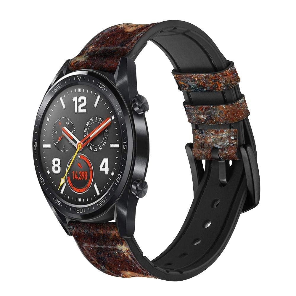 CA0417 Rust Steel Texture Graphic Printed Leather & Silicone Smart Watch Band Strap for Wristwatch Smartwatch Smart Watch Size (20mm)