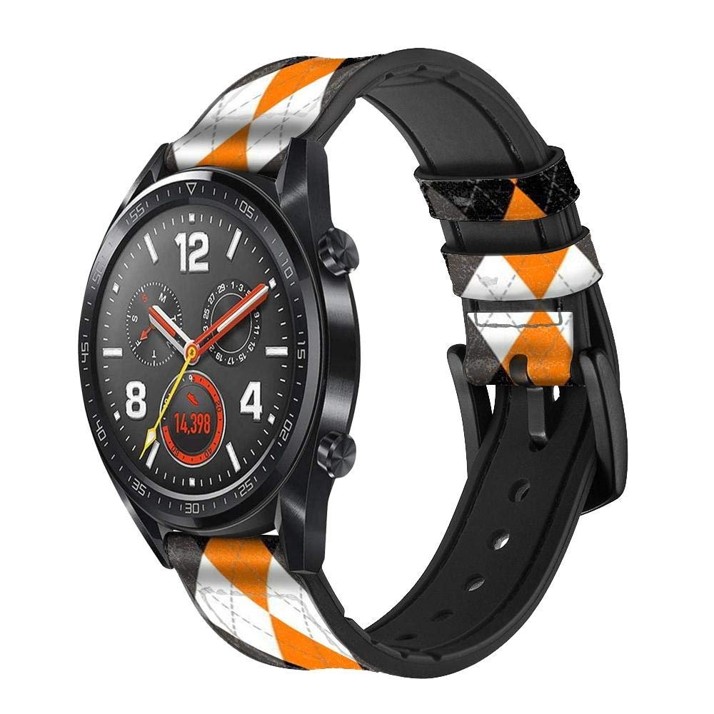 CA0722 Black Orange White Argyle Plaid Leather & Silicone Smart Watch Band Strap for Wristwatch Smartwatch Smart Watch Size (20mm)
