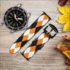 CA0722 Black Orange White Argyle Plaid Leather & Silicone Smart Watch Band Strap for Wristwatch Smartwatch Smart Watch Size (20mm) view 2