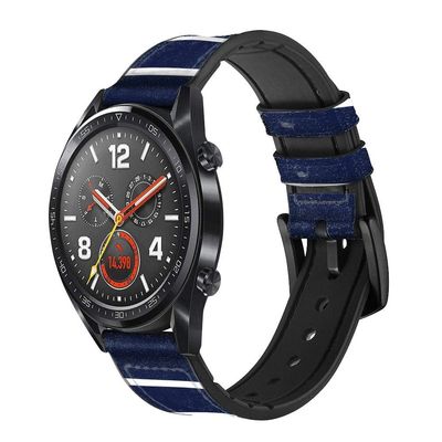 CA0434 Navy White Striped Leather & Silicone Smart Watch Band Strap for Wristwatch Smartwatch Smart Watch Size (20mm)