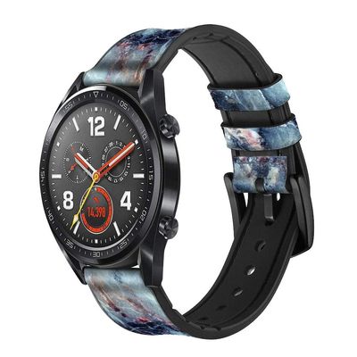 CA0408 Blue Marble Texture Graphic Printed Leather Smart Watch Band Strap for Wristwatch Smartwatch Smart Watch Size (24mm)