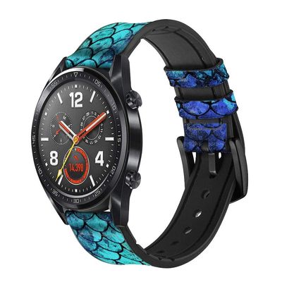 CA0556 Green Mermaid Fish Scale Leather & Silicone Smart Watch Band Strap for Wristwatch Smartwatch Smart Watch Size (22mm)