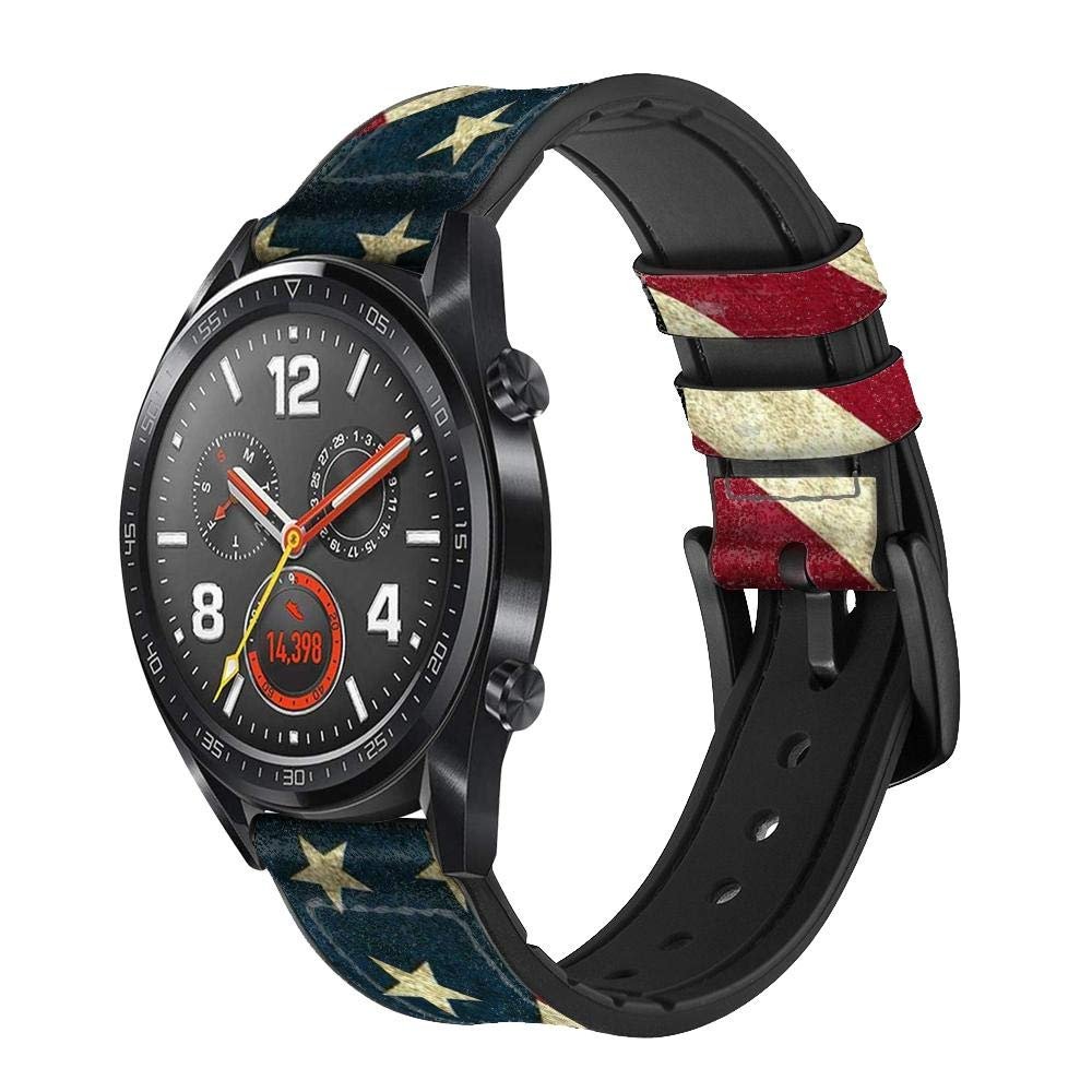 CA0655 US National Flag Leather & Silicone Smart Watch Band Strap for Wristwatch Smartwatch Smart Watch Size (22mm)