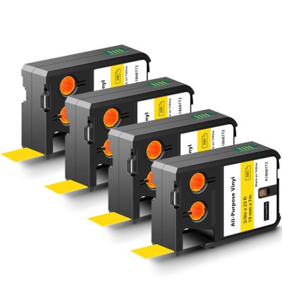 KCMYTONER All-Purpose Vinyl Labels Black Print on Yellow Tape 3/4" x 23 ft (19mm x 7m) Compatible for Dymo 1868772 Replacement for Rhino XTL-300 XTL-500 Label Makers, 4 Pack