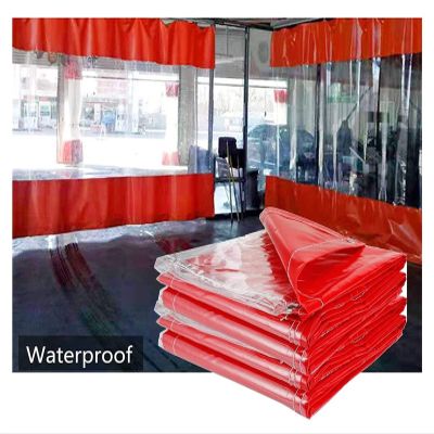 ZHANGQINGXIU PVC Transparent Separation Layer, Waterproof Heavy Duty Tarpaulin with Eyelets, Workshop Partition Waterproof Windbreak Curtain of The Door, Customizable (Color : Red, Size : 2.5x6m)