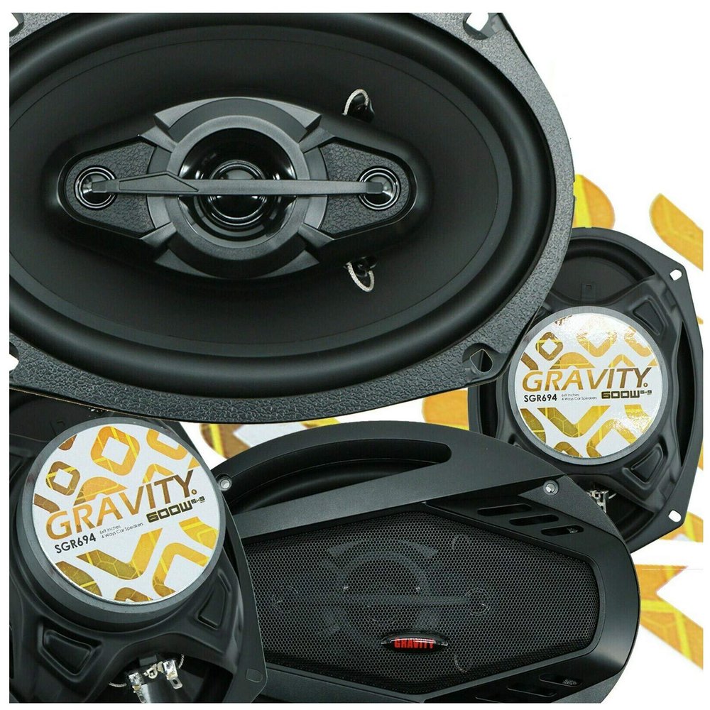 4X Gravity SGR694 6x9-Inch 4-Way Car Audio Speakers Full Range 2400 Watts Maximum Power Handling 2pair Anti-Resonant Stamped Steel Basket 4 ohms Sensitivity 94 dB