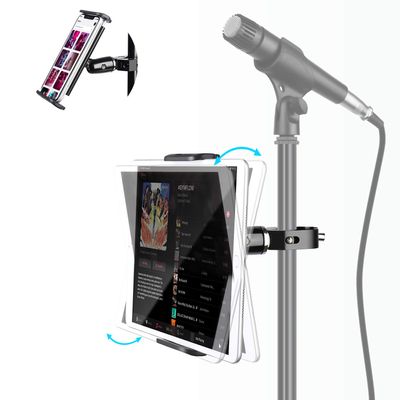 elitehood Metal iPad Holder for Mic Stand, 360 Adjustable Mic Stand Tablet Holder, Aluminum iPad Mount for Music Microphone Stand, Compatible with 4.7-13" Tablets and Cell Phones