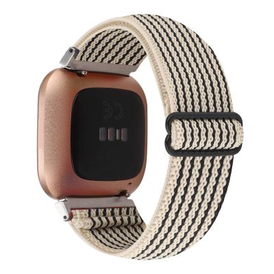Adjustable Elastic Watch Band Compatible with Fitbit Versa/Versa 2/Versa Lite Special Edition for Women Men Nylon Stretchy Strap Wristband for Fitbit Versa Smart Watch (Black Stripes)