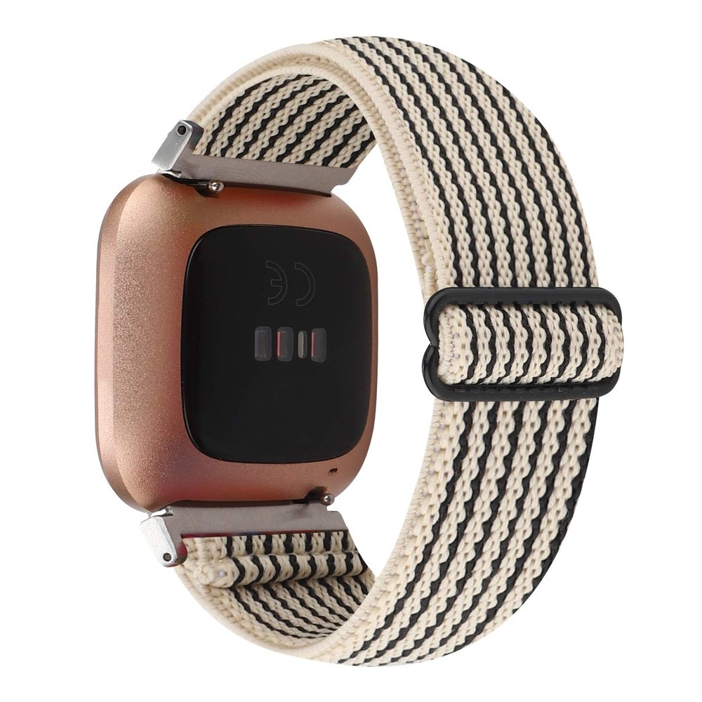 Adjustable Elastic Watch Band Compatible with Fitbit Versa/Versa 2/Versa Lite Special Edition for Women Men Nylon Stretchy Strap Wristband for Fitbit Versa Smart Watch (Black Stripes)