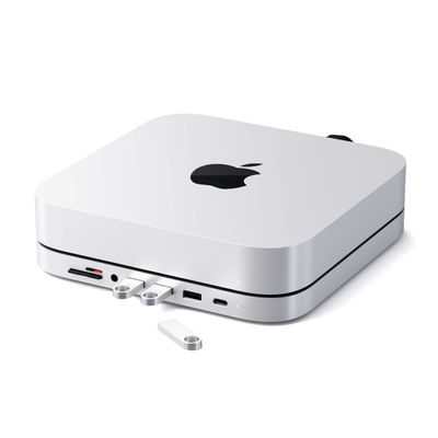 Satechi USB C Hub, Type-C Aluminum Stand & Hub, USB-C Data Port, Micro/SD Card Readers, USB 3.0 & Headphone Jack Port, for Mac mini M2/M1 (Not Compatible with M4) - Silver