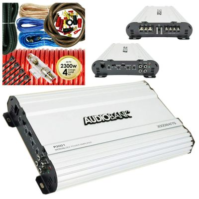 Audiobank P3001 Monoblock 3000 Watts Peak Power Class AB Car Audio Amplifier with Remote Subwoofer Control +Complete 4 Gauge Amplifier Installation Wiring Kit