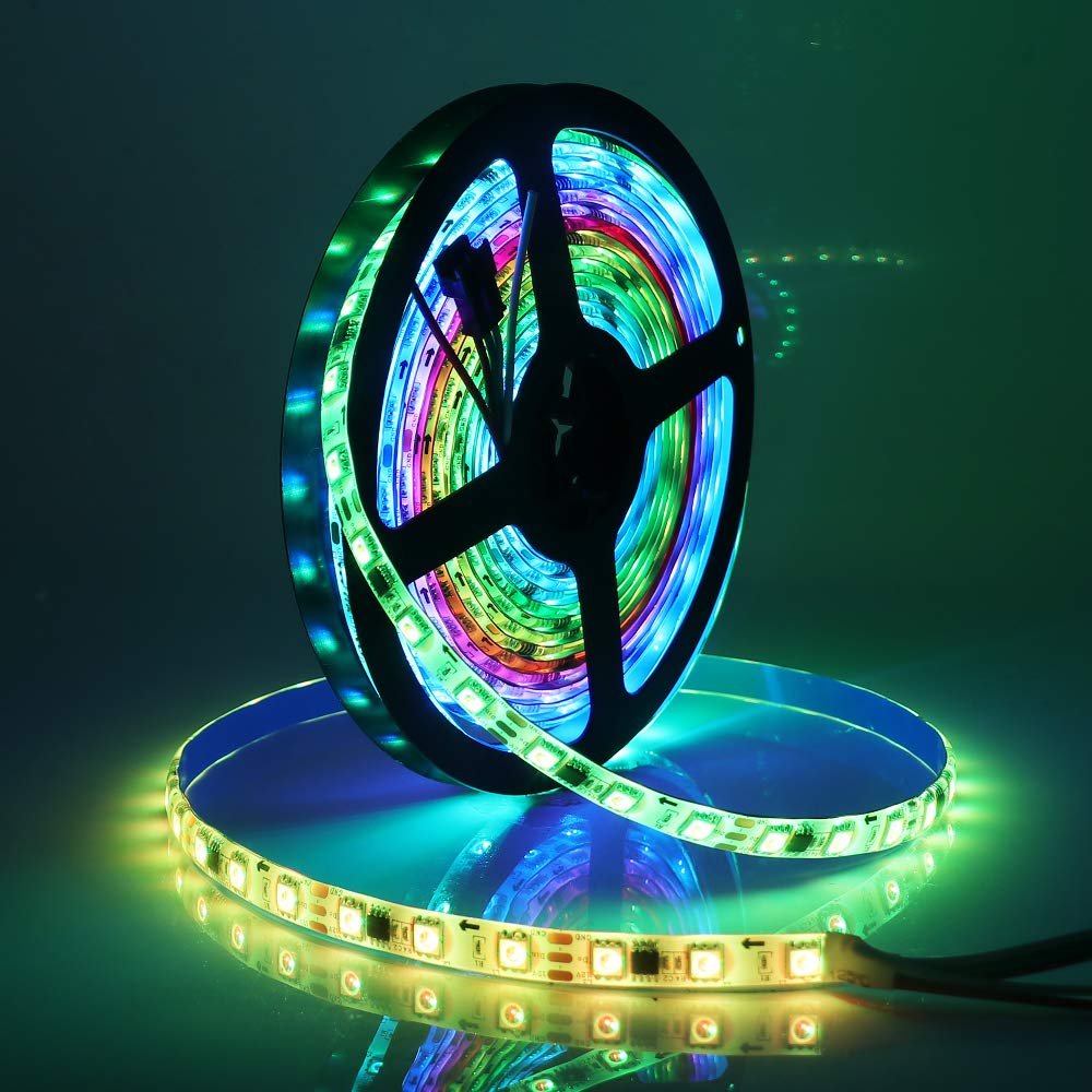 XUNATA 12V RGB LED Strip Lights Kit,9.9ft/3m Addressable Dream Color LED Lighting with Chasing Effect,60 LED/M Waterproof Neonpixel LED Flexible Tape Light with RF Remote Controller(White FPCB)