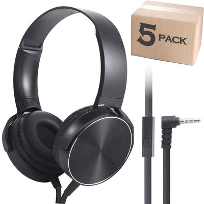 Yoley Kids Bulk Headphones with Microphone 5 Pack for School Boys Girls,Kids Online Learning Headset with Mic Stereo Sound,3.5mm Audio Jack for Smartphone,Tablet,Kindle,Computer(OH450,Black)