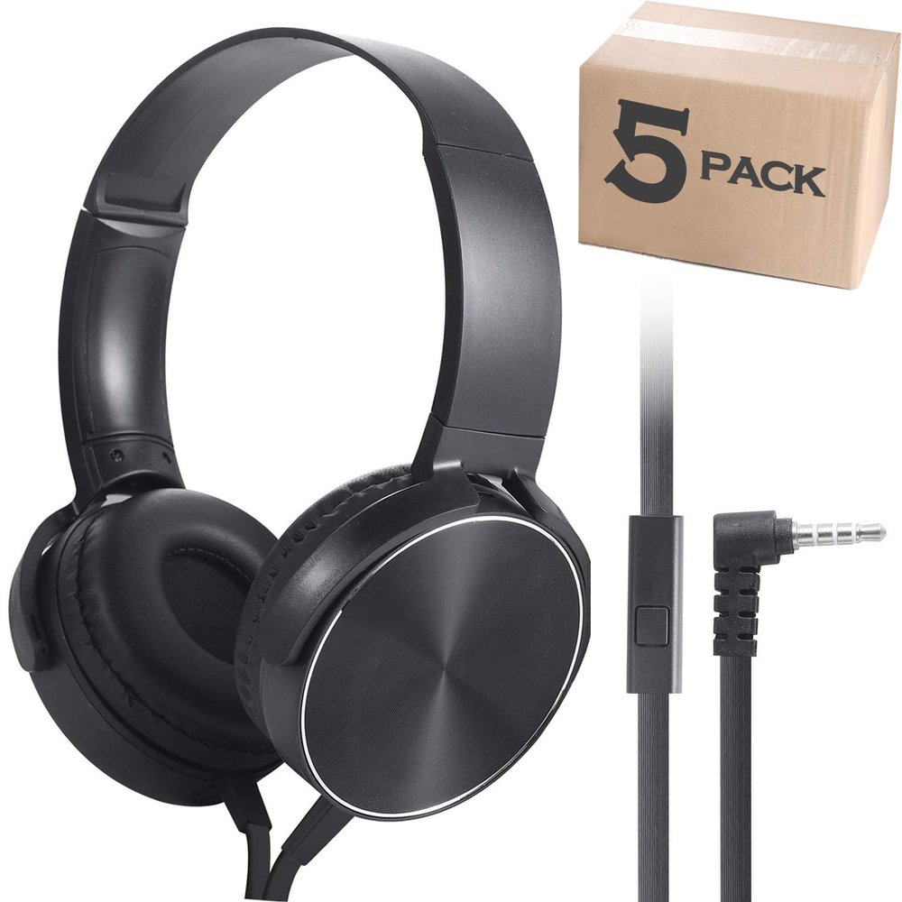Yoley Kids Bulk Headphones with Microphone 5 Pack for School Boys Girls,Kids Online Learning Headset with Mic Stereo Sound,3.5mm Audio Jack for Smartphone,Tablet,Kindle,Computer(OH450,Black)