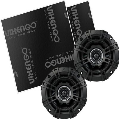 KICKER 4" DS 2-Way Speakers with Vixen Go Sound Deadener for Cars 80 mil, Butyl Rubber Deadening Material (2 Sheets, 1.3 sq ft Total)
