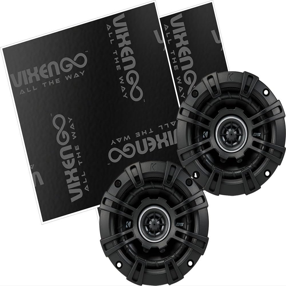 KICKER 4" DS 2-Way Speakers with Vixen Go Sound Deadener for Cars 80 mil, Butyl Rubber Deadening Material (2 Sheets, 1.3 sq ft Total)