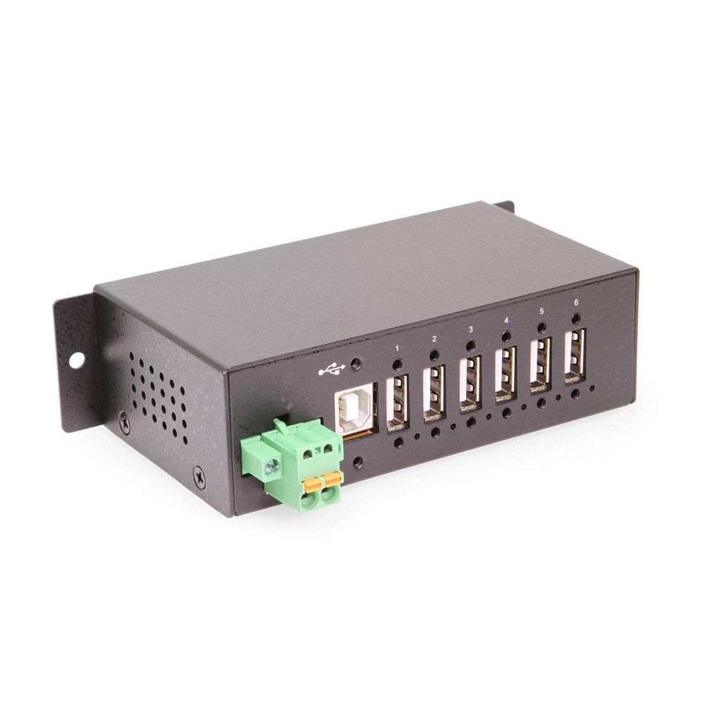 Coolgear 6 Port Managed USB 2.0 Hub with DIN-Rail Mount, Individual Port Control, and Surge Protection