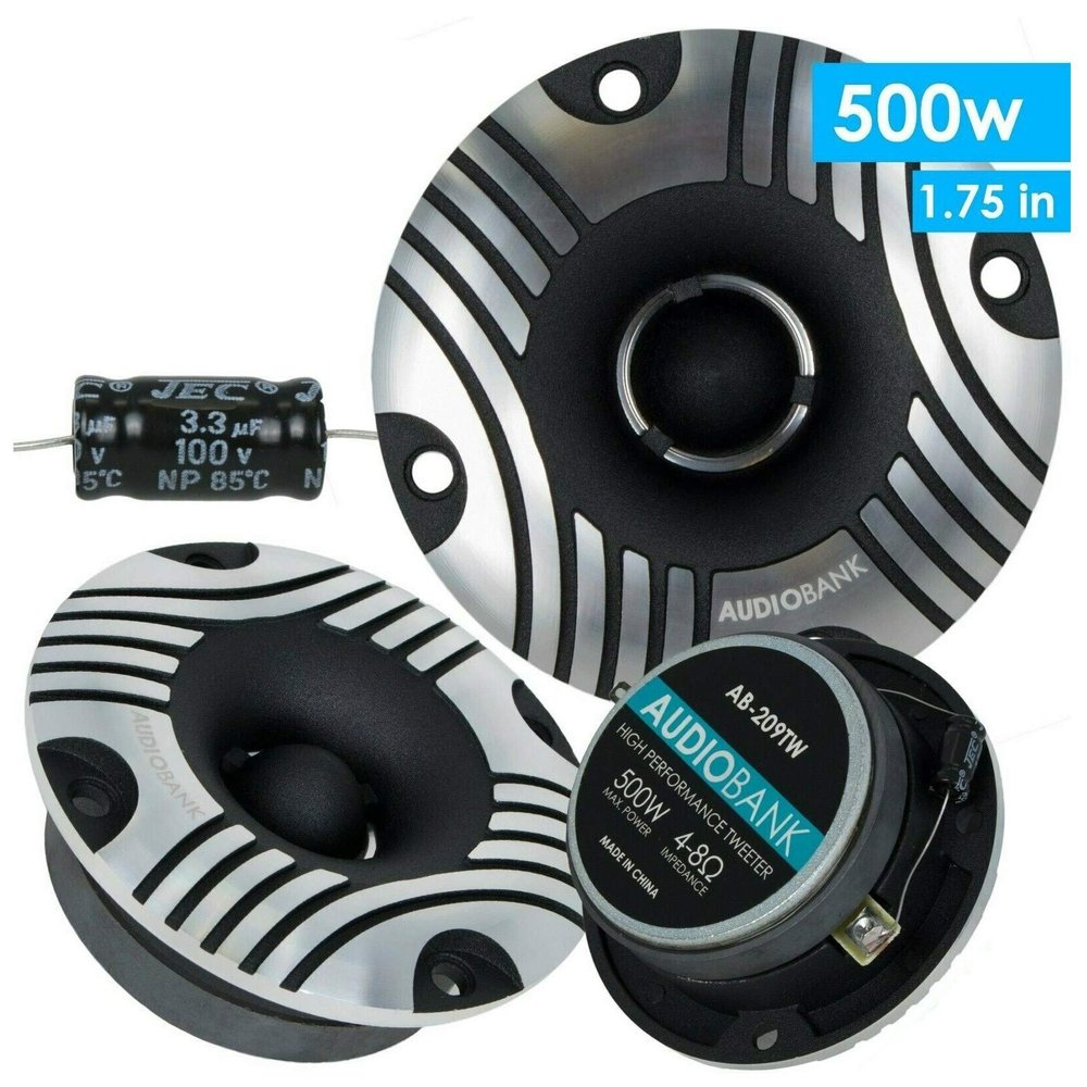 2X Audiobank AB-209TW 3.8-Inch Super Bullet High Car Pro Home Audio Tweeters 500 Watt Maximum Power Handling 2 Pairs with Crossovers Frequency Response: 3000-25000Hz