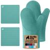 GORILLA GRIP BPA-Free Soft Silicone Oven Mitts and Pot Holders Sets, Heat Resistant Waterproof Cooking Gloves, Thick Cotton Lining, Flexible Gripping for Baking Grilling, Kitchen Trivets, Turquoise view 1