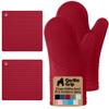 GORILLA GRIP BPA-Free Soft Silicone Oven Mitts and Pot Holders Sets of 4, Heat Resistant Waterproof Cooking Gloves, Thick Cotton Lining, Flexible Gripping for Baking Grilling, Kitchen Trivets, Red view 1