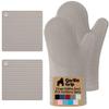 GORILLA GRIP BPA-Free Soft Silicone Oven Mitts and Pot Holders Sets of 4, Heat Resistant Waterproof Cooking Gloves, Thick Cotton Lining, Flexible Gripping for Baking Grilling, Kitchen Trivets, Almond view 1