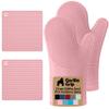 GORILLA GRIP BPA-Free Soft Silicone Oven Mitts and Pot Holders Sets of 4, Heat Resistant Waterproof Cooking Gloves, Thick Cotton Lining, Flexible Gripping for Baking Grilling, Kitchen Trivets, Pink view 1