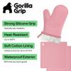 GORILLA GRIP BPA-Free Soft Silicone Oven Mitts and Pot Holders Sets of 4, Heat Resistant Waterproof Cooking Gloves, Thick Cotton Lining, Flexible Gripping for Baking Grilling, Kitchen Trivets, Pink view 2