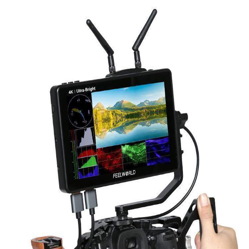 FEELWORLD LUT7PRO 7 Inch 2200nit 3D LUT Touch Screen DSLR Camera Field Monitor with F970 External Kit Install for Power The Wireless Transmission Waveform Vectorscope 4K HDMI Input 8.4V DC Output