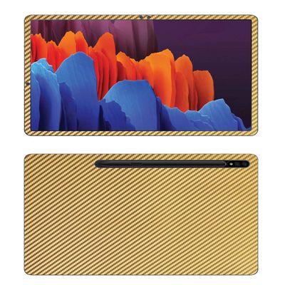 Decalrus - Protective Decal for Samsung Galaxy Tab S7 Plus (12.4" Screen) Tablet Gold Carbon Fiber Skin Skins Decal for Cover wrap CFsamsungGalaxyTab_S7plusGold