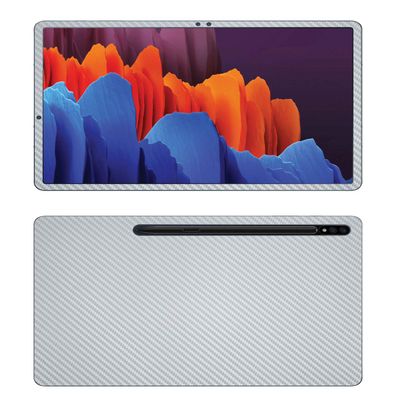 Decalrus - Protective Decal for Samsung Galaxy Tab S7 Plus (12.4" Screen) Tablet Silver Carbon Fiber Skin Skins Decal for Cover wrap CFsamsungGalaxyTab_S7plusSilver