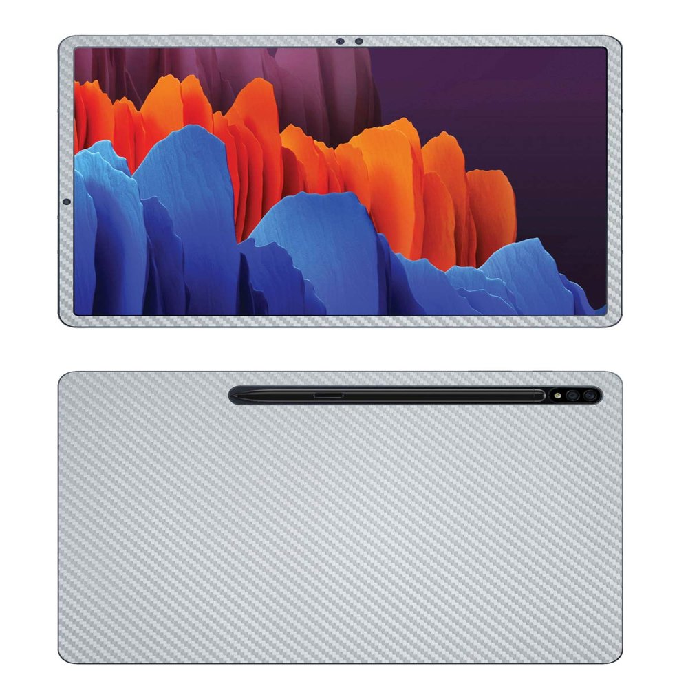 Decalrus - Protective Decal for Samsung Galaxy Tab S7 Plus (12.4" Screen) Tablet Silver Carbon Fiber Skin Skins Decal for Cover wrap CFsamsungGalaxyTab_S7plusSilver