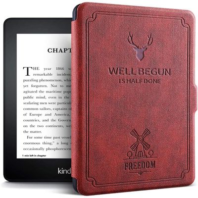 ALMIGHTY Water-Safe Case for Kindle Paperwhite 4 PU Leather Retro Cover with Auto Wake/Sleep, Fits Kindle Paperwhite 4 10th Gen 2018 Release, Wine Red