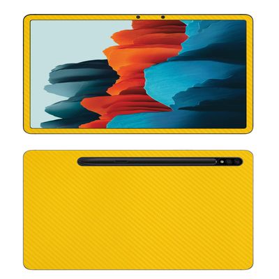 Decalrus - Protective Decal for Samsung Galaxy Tab S7 (11" Screen) Tablet Yellow Carbon Fiber Skin Skins Decal for case Cover wrap CFsamsungGalaxyTab_S7Yellow