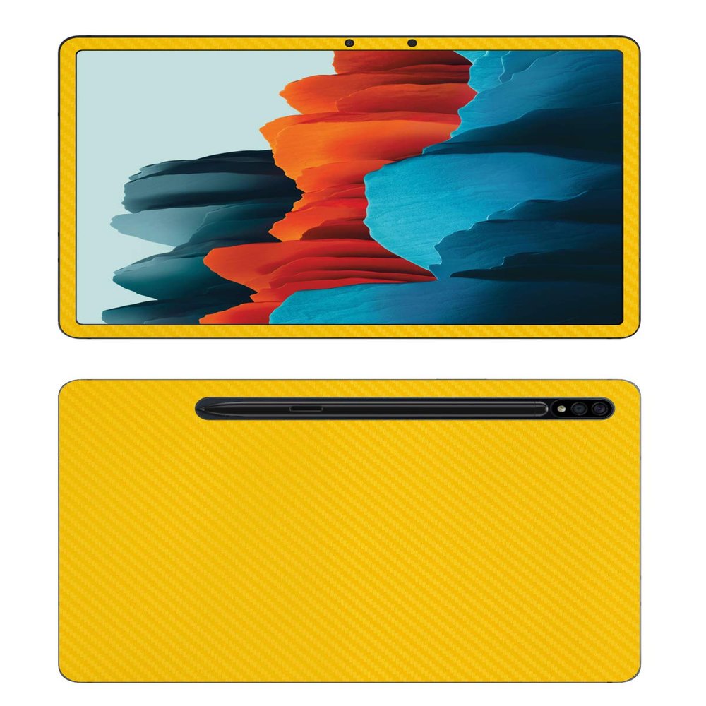 Decalrus - Protective Decal for Samsung Galaxy Tab S7 (11" Screen) Tablet Yellow Carbon Fiber Skin Skins Decal for case Cover wrap CFsamsungGalaxyTab_S7Yellow