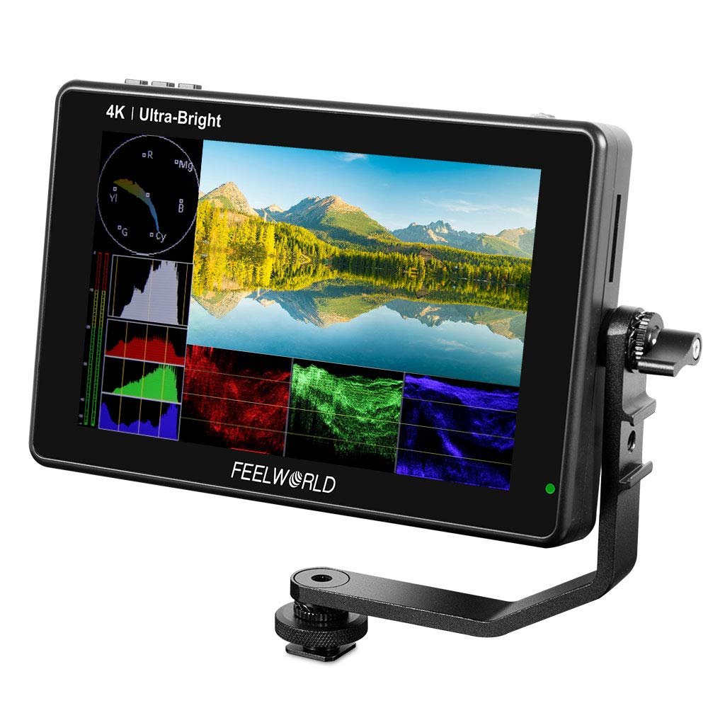 FEELWORLD LUT7 PRO 7 Inch Ultra Bright 2200nits DSLR Camera Field Monitor 3D LUT Touchscreen HDR Waveform F970 External Power and Install Kit 4K HDMI