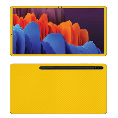 Decalrus - Protective Decal for Samsung Galaxy Tab S7 Plus (12.4" Screen) Tablet Yellow Carbon Fiber Skin Skins Decal for Cover wrap CFsamsungGalaxyTab_S7plusYellow