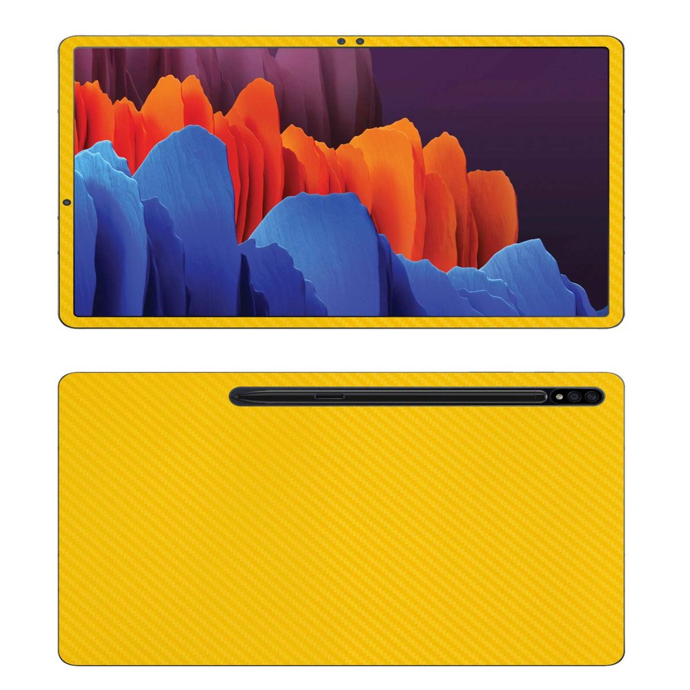 Decalrus - Protective Decal for Samsung Galaxy Tab S7 Plus (12.4" Screen) Tablet Yellow Carbon Fiber Skin Skins Decal for Cover wrap CFsamsungGalaxyTab_S7plusYellow