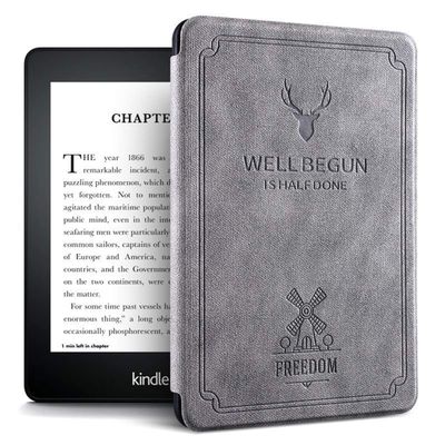 ALMIGHTY Water-Safe Case for Kindle Paperwhite 4 PU Leather Retro Cover with Auto Wake/Sleep, Fits Kindle Paperwhite 4 10th Gen 2018 Release, Gray