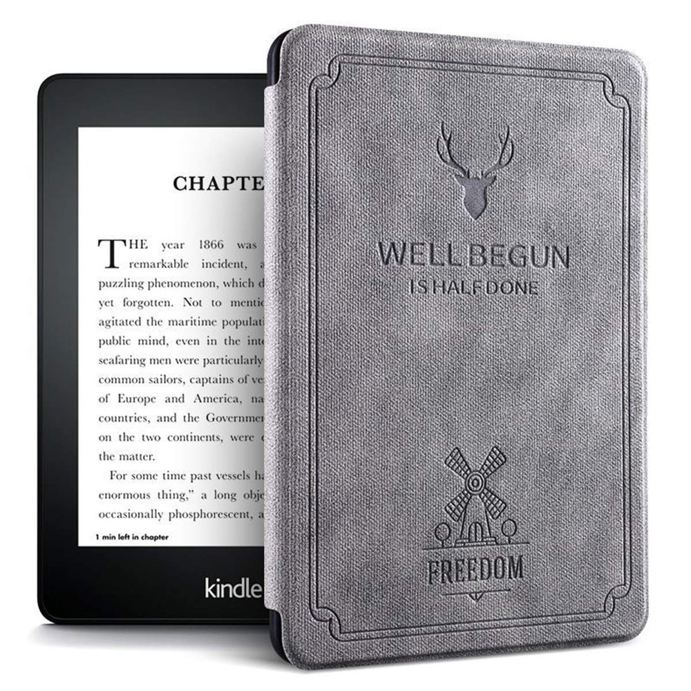 ALMIGHTY Water-Safe Case for Kindle Paperwhite 4 PU Leather Retro Cover with Auto Wake/Sleep, Fits Kindle Paperwhite 4 10th Gen 2018 Release, Gray