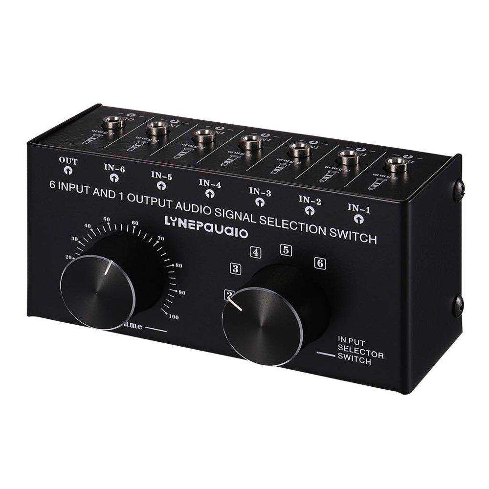 SynoRiver 6 Input 1 Output Audio Signal Selection Switcher Output Volume Adjustment Control 3.5mm Interface