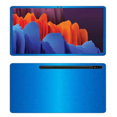 Decalrus - Protective Decal for Samsung Galaxy Tab S7 Plus (12.4" Screen) Tablet LITE Blue Texture Brushed Aluminum Skin Skins Decal for Cover wrap BAsamsungGalaxyTab_S7plusLiteBlue
