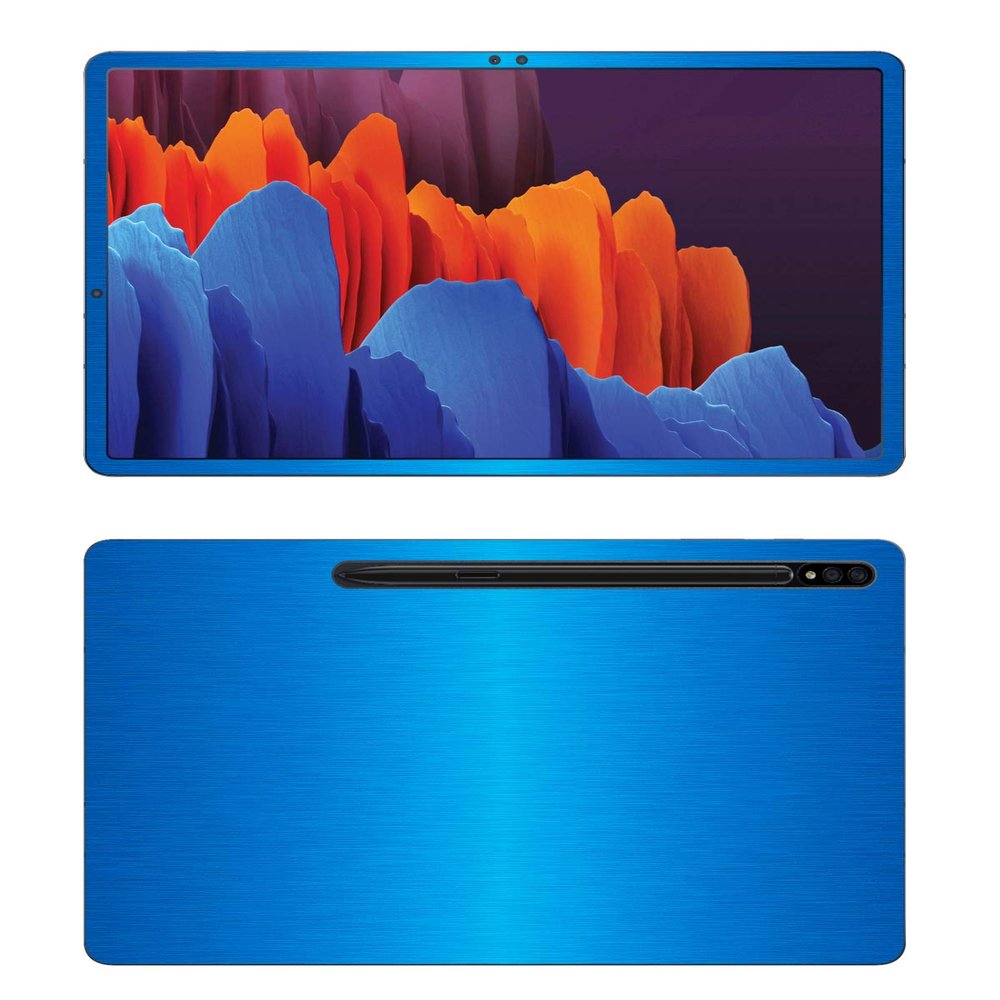 Decalrus - Protective Decal for Samsung Galaxy Tab S7 Plus (12.4" Screen) Tablet LITE Blue Texture Brushed Aluminum Skin Skins Decal for Cover wrap BAsamsungGalaxyTab_S7plusLiteBlue