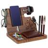 Wood Phone Docking Station for Men Personalized - for Him Husband Boyfriend Birthday - Wooden Organizer Nightstand Organizer view 1