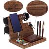 Wood Phone Docking Station for Men Personalized - for Him Husband Boyfriend Birthday - Wooden Organizer Nightstand Organizer view 2