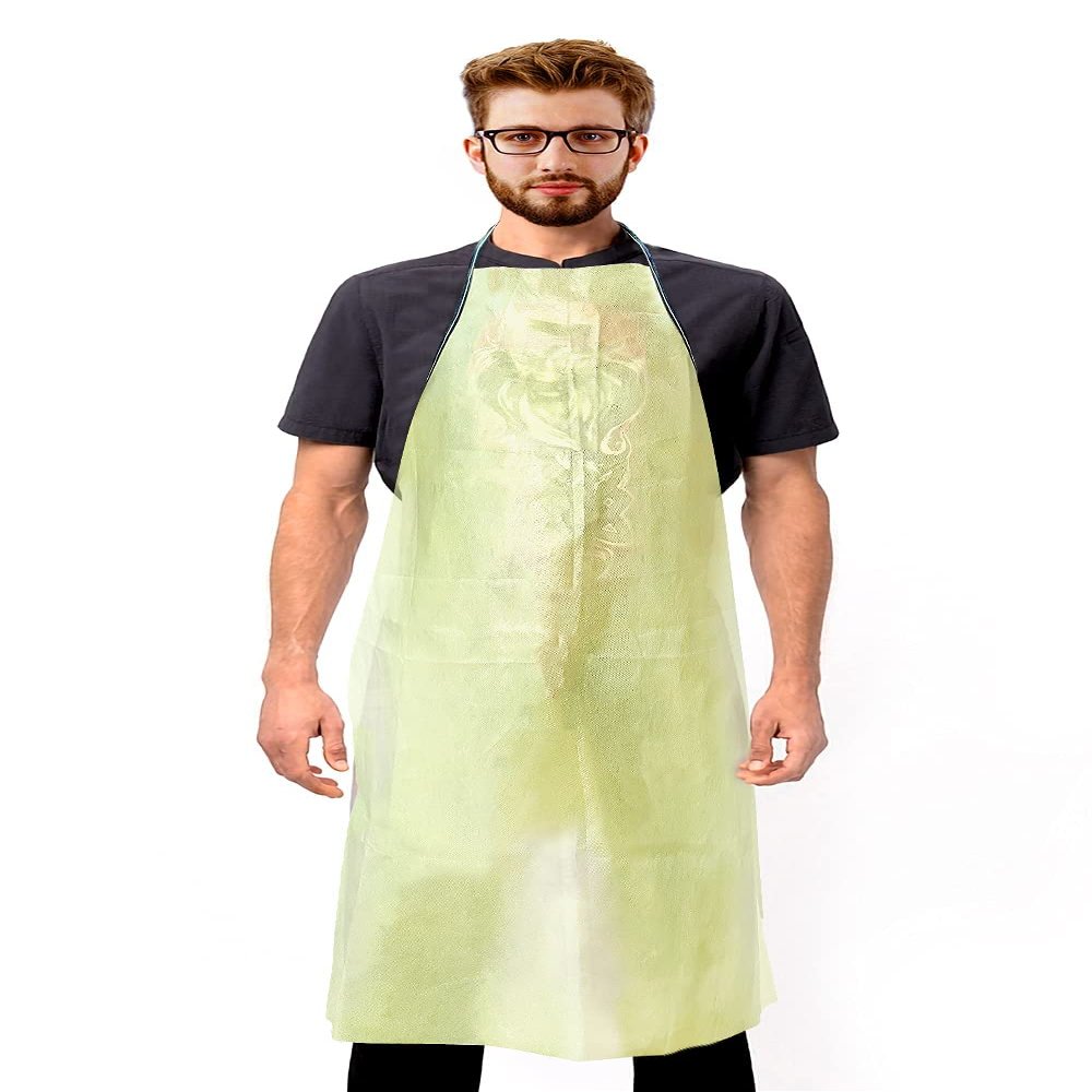 AMZ Medical Supply Disposable Aprons, Yellow, 36 x 27.5 Inch, Pack of 10, 82 GSM PP+PE, Lightweight Aprons with Head Loop and Waist Ties for Cooking, Painting, Cleaning