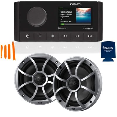 Fusion MS-RA210 Marine AM/FM/BT/NEMA2000/Sirius XM Ready Stereo with 1 Pair Wet Sounds Recon 6-S High Output 6.5" Marine Coaxial Speakers, Silver Grill