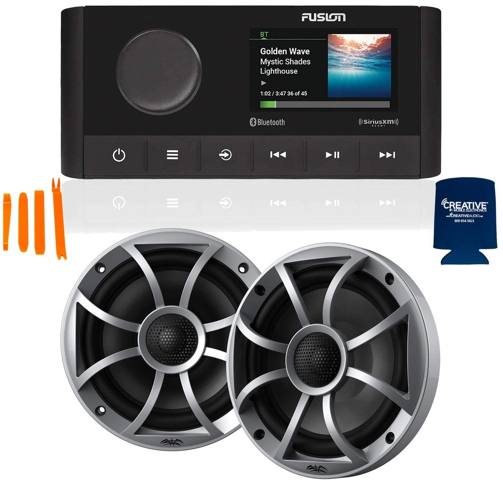 Fusion MS-RA210 Marine AM/FM/BT/NEMA2000/Sirius XM Ready Stereo with 1 Pair Wet Sounds Recon 6-S High Output 6.5" Marine Coaxial Speakers, Silver Grill